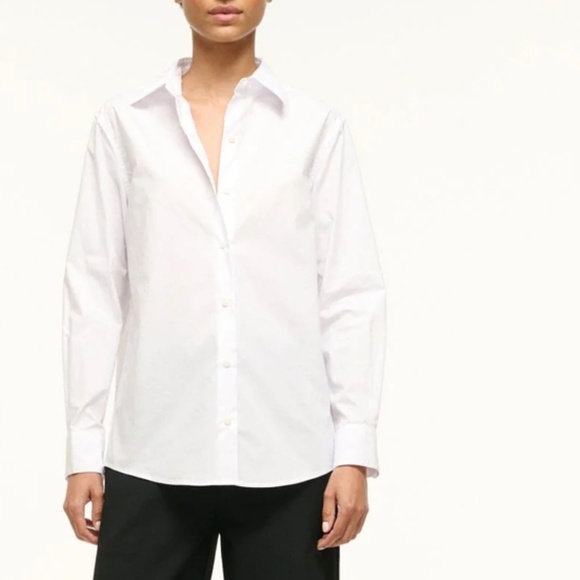 NWT Staud Roxbury Button-front Poplin Shirt in White - Picture 2 of 6
